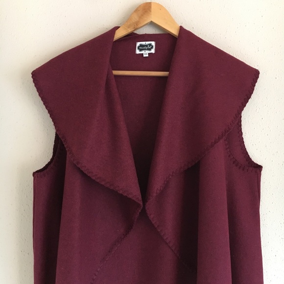 Mud Pie Burgundy Wool Blend Open Front Draped Vest - Picture 2 of 5